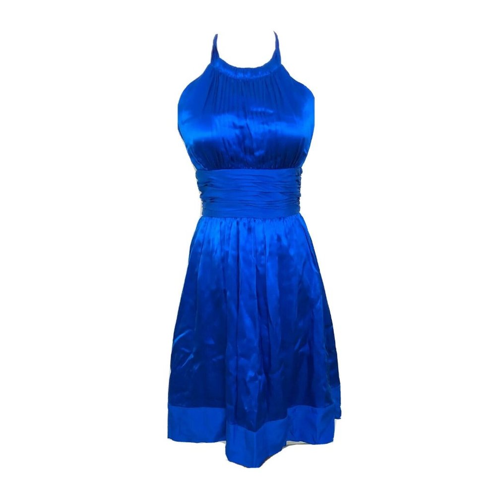 NEW Cache Pleated Halter Backless Silk Dress DM